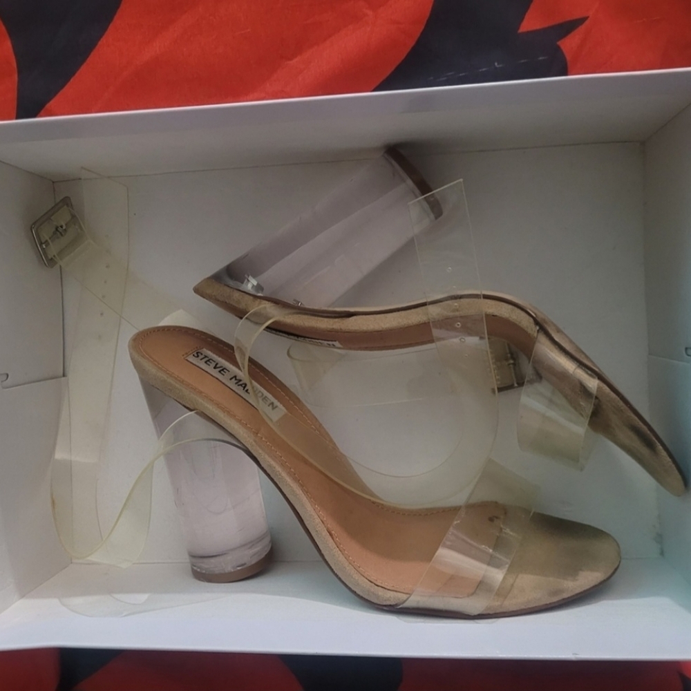 Steve Madden Transparent Strap Gold Heels 8 - image 1